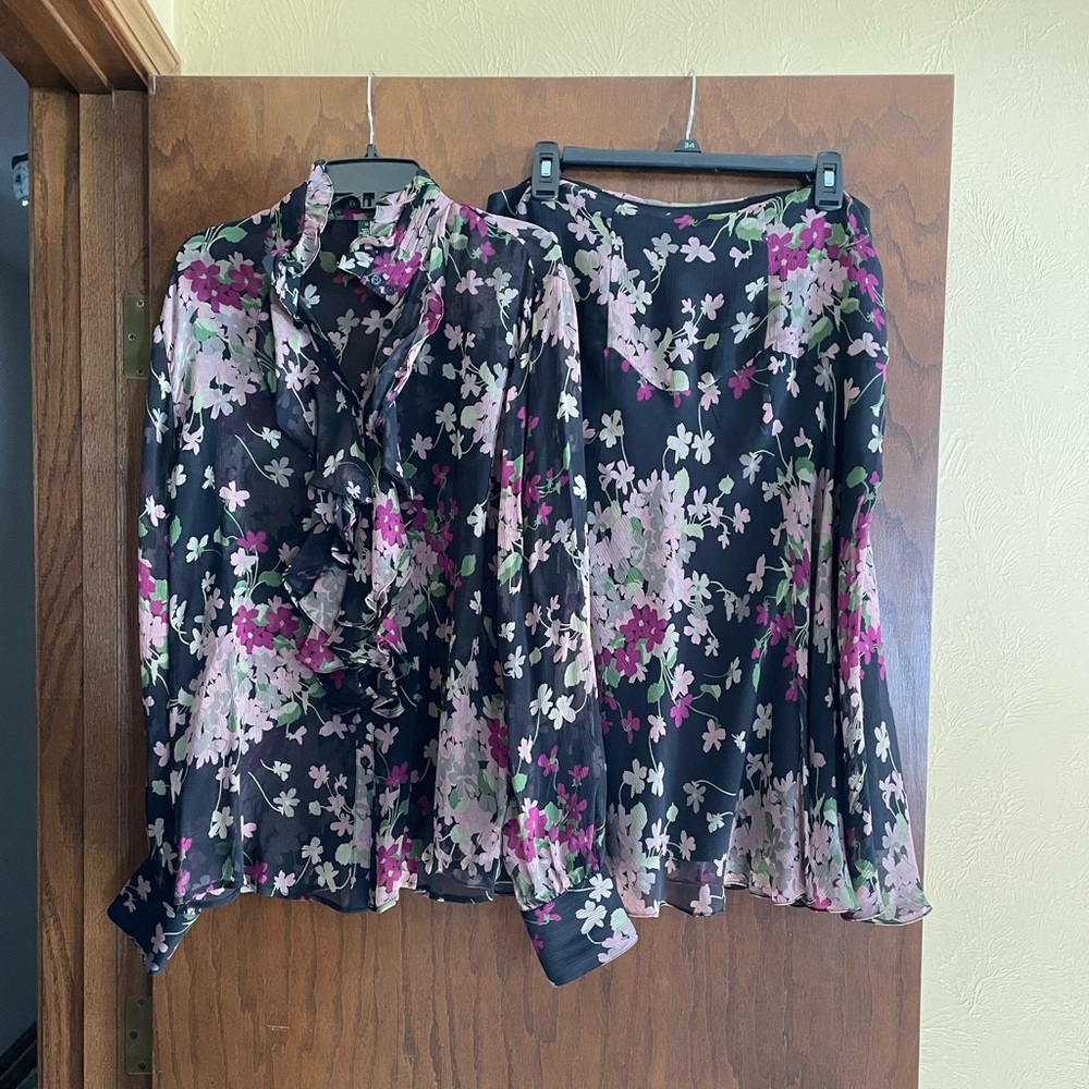 Ralph Lauren Black Floral Sheer Top and Skirt